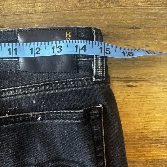 R13 Shredded Hem Black Skinny High Waisted Splatter Jeans Size 30 - Picture 8 of 10